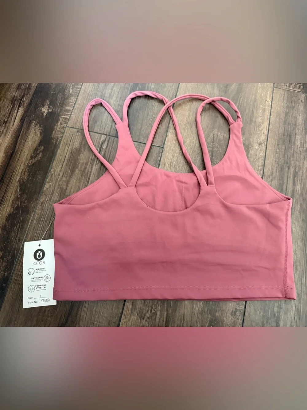 OTOS Activewear Sports Bra Dusty Rose Criss Cross Back Size L NWT